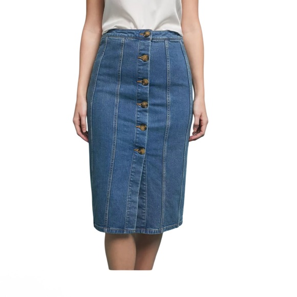Pilcro Dresses & Skirts - Anthropologie Pilcro and the Letterpress Denim Button down Pencil Skirt Size 8
